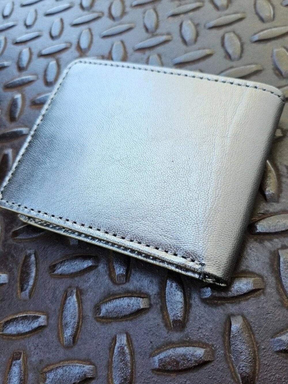 Dark Silver Leather Wallet Billfold Multiple Compartments Cardholder Handmade
